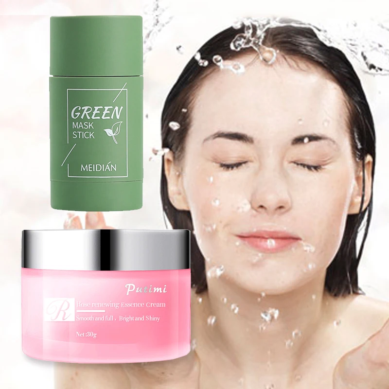 

1PCS Green Tea Mask Stick Cleansing Mask Whitening Firming Skin Moisturizing Face Mask Face + 1PCS Whitening Face Cream