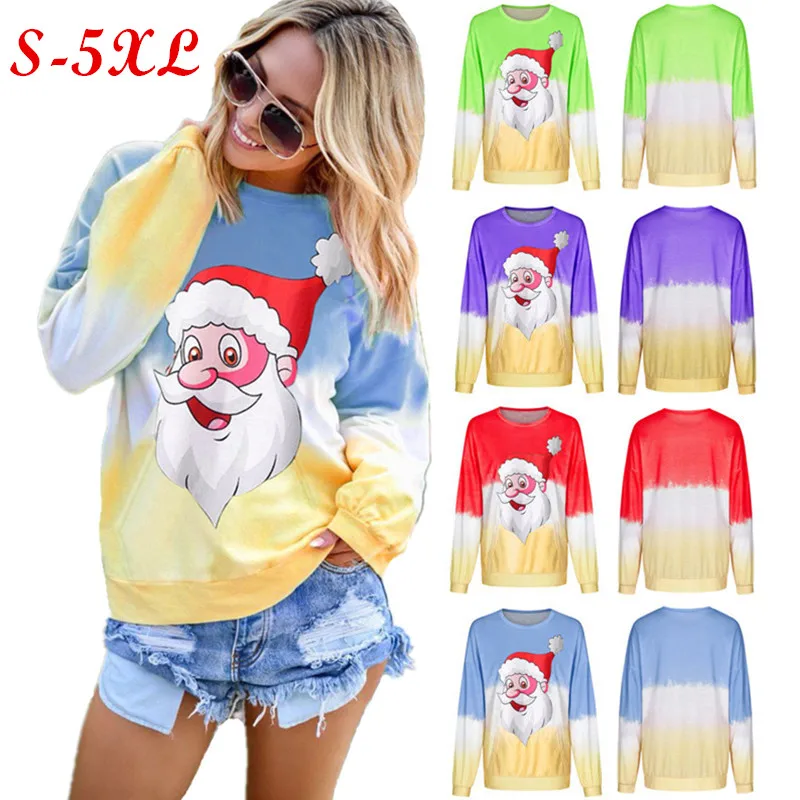 2020 Новый Для женщин милые Санта Клаус узор градиент Рождественский костюм Crewneck