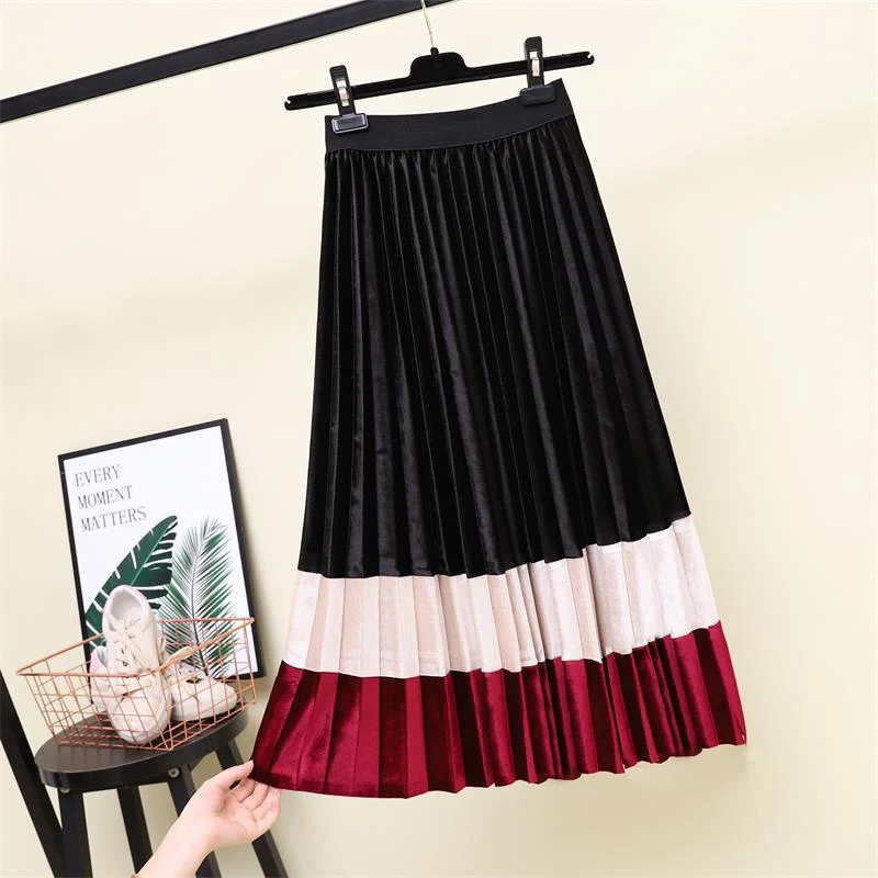 Женская длинная плиссированная юбка TIGENA толстый теплый из бархата для женщин на