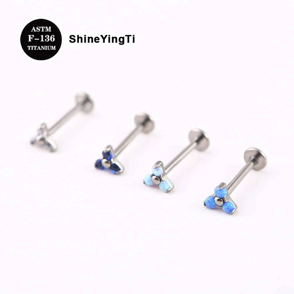 

ShineYingTi 16G ASTM F136 Titanium Internal Thread Labret Stud Opal Triangle for Nose Lip Tongue Helix Cartilage Conch Piercing
