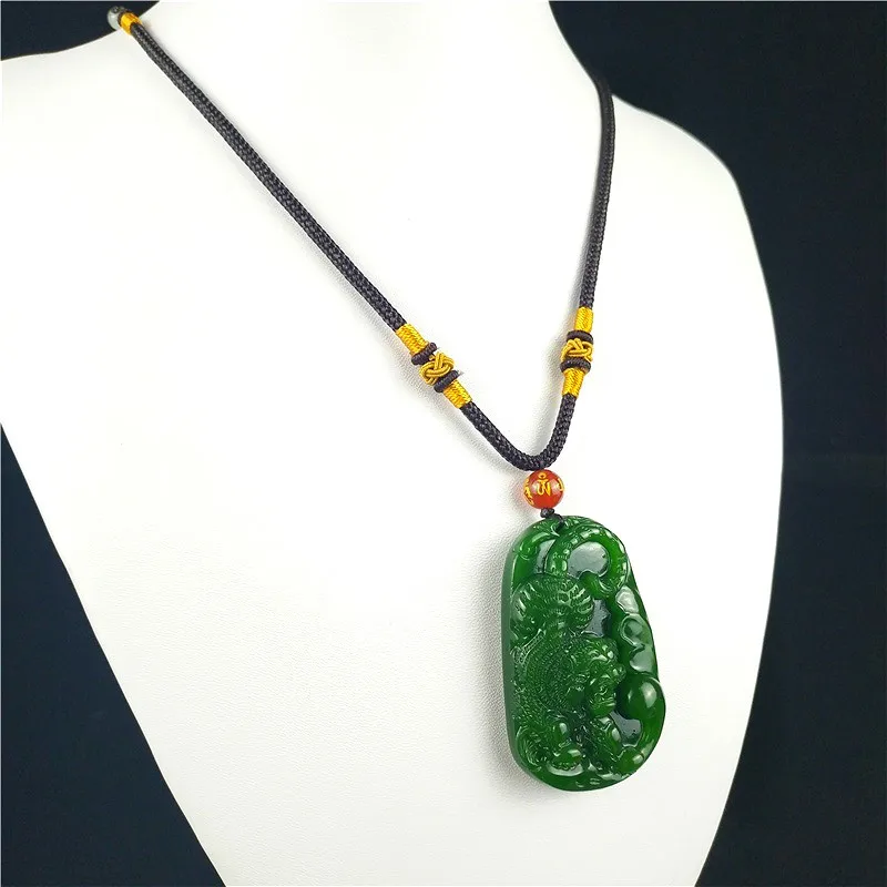 Натуральное зеленое китайское Нефритовое ожерелье C подвеской в виде тигра