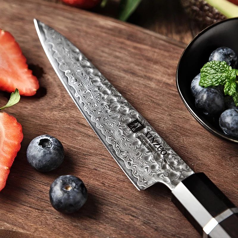 XINZUO 5&quot Utility Kitchen Knife High Carbon Damascus Stainless Steel Fruit Paring Slicing Ebony Wood+Buffalo Horn Handle | Дом и сад
