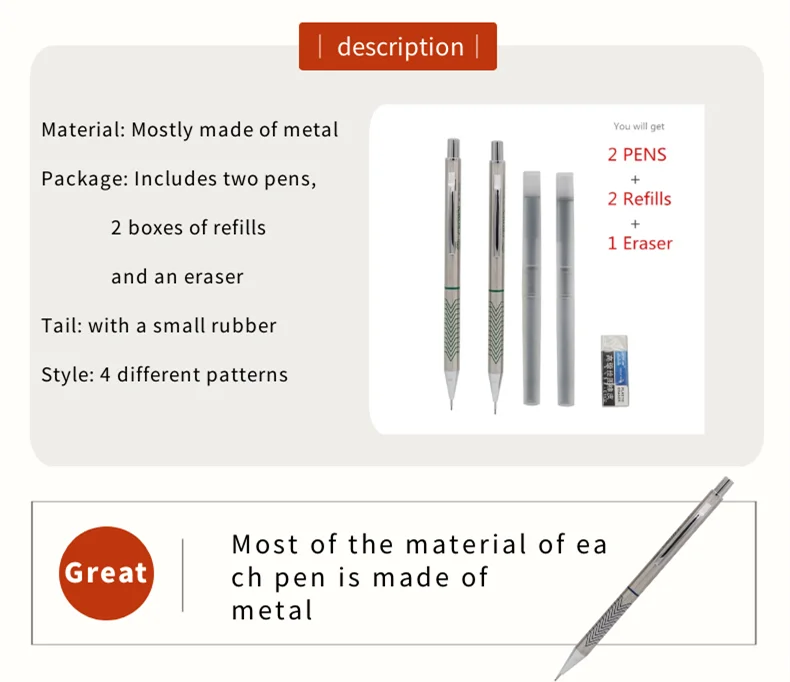 Metal mechanical pencil 0.5 0.7 0.9mm Students writing drawing 2 Hc5eb6c4b96294504bd125bec2803387d9