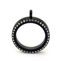 10pcslot 30mm black round magnetic glass floating locket 316l stainless steel lockets pendant for diy jewelry