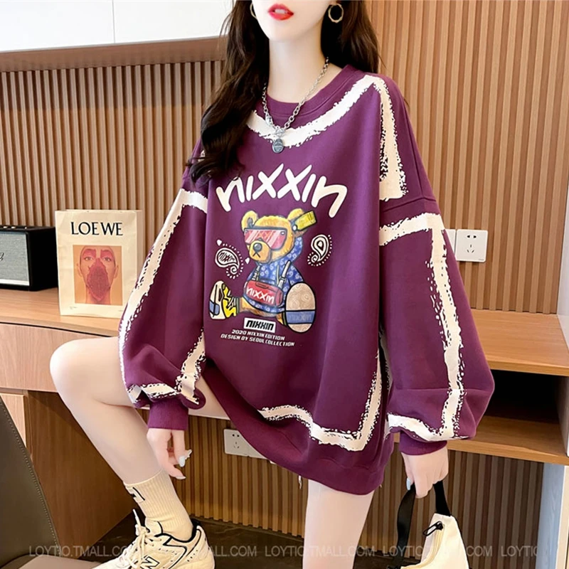 

Oversized Female Pullover Sweatshirt Autumn New Fashion Cute Cartoon Letter Printing Harajuku Loose Long Sleeve Tops Y2k
