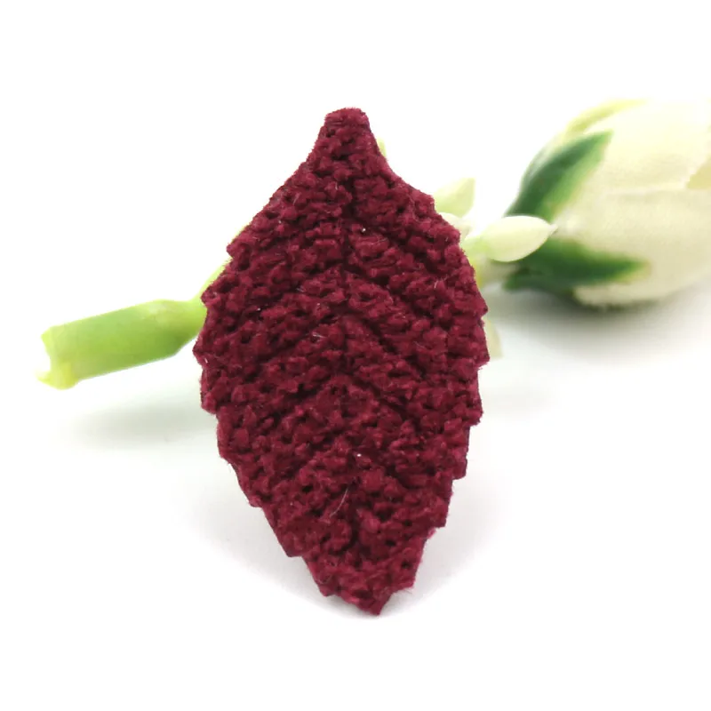 Wine red 40 шт., 1,5*3 см, шерстяная Цветочная аппликация в виде листьев для детских поделок, аксессуары для головных уборов, заколки для волос, украшения - Цвет: Wine red