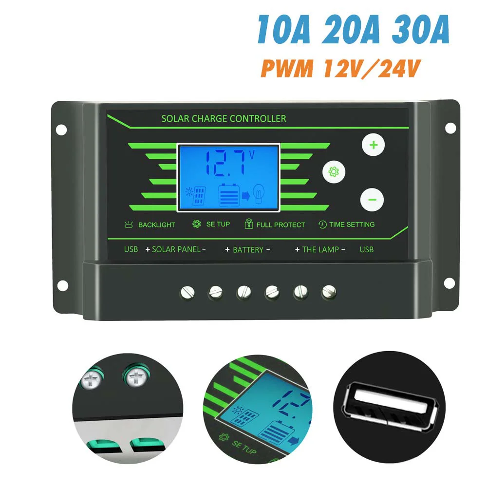 Контроллер на солнечной батарее 30 А 12/24 в светодиодный дисплей двойной USB