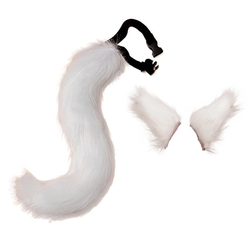 

Women Adjustable Belt Fur Animal Tail Furry Wolf Fox Ear Headband Hairpin Cosplay Props Halloween Costume for Christmas Gifts