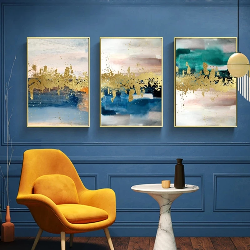 

Bstract Golden Green Blue Poster Luxury Wall Art Prints Nordic Canvas Painting Modern Picture Living Room Interior Decoration