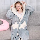 Халат фланелевый женский, зимний, с капюшоном, на молнии, длинный, теплый, размера плюс