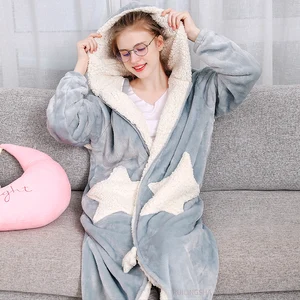 Халат фланелевый женский, зимний, с капюшоном, на молнии, длинный, теплый, размера плюс