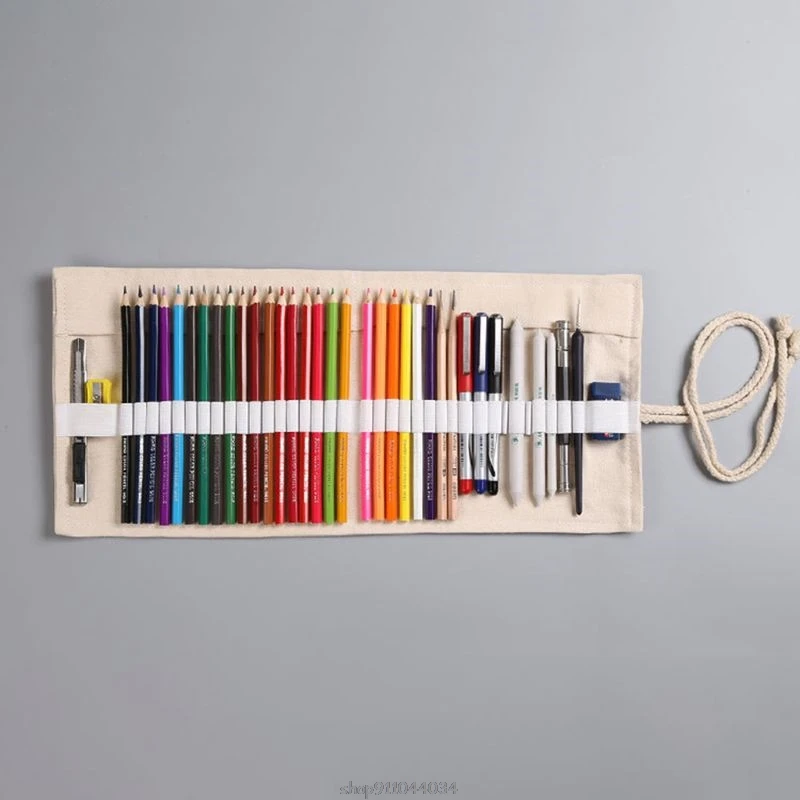 

12/24/36/48/72 Holes Canvas Roll Up Pen Curtain Pencil Bag Case Makeup Wrap Holder Storage Pouch Ja21 21 Dropship