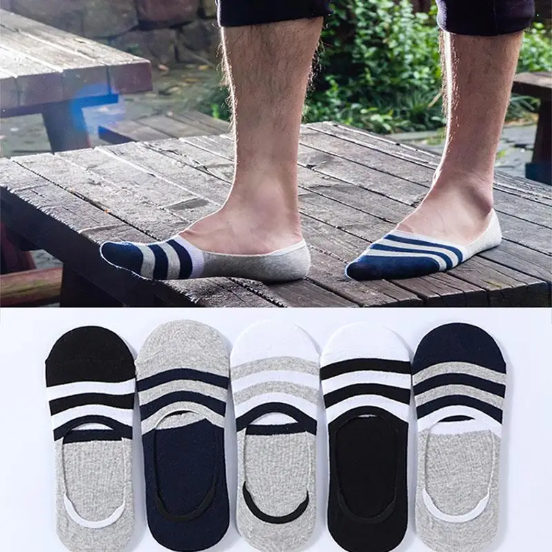

10pcs=5pair Men Boat Socks Man Casual Socks Sock Slippers Fashion Meias Striped High-quality Autumn Spring Invisible Soft Cotton