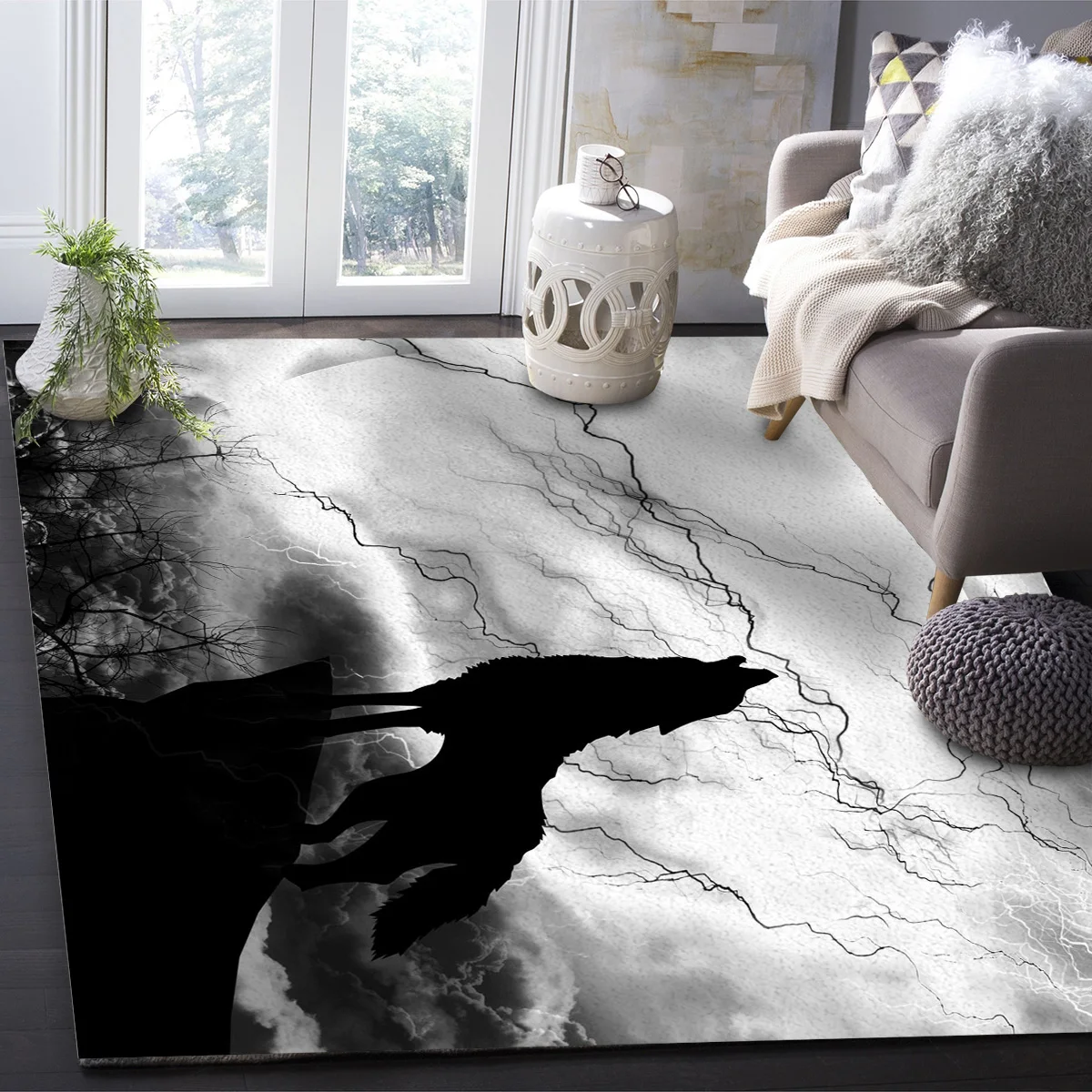 Черный волк ночь молния Дикие животные ковер спальня комната прикроватное