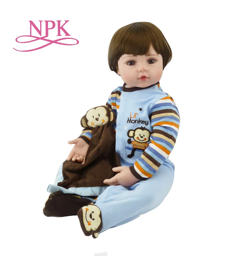 NPK 60 см Реалистичная кукла reborn baby с синей одеждой силиконовая виниловая для