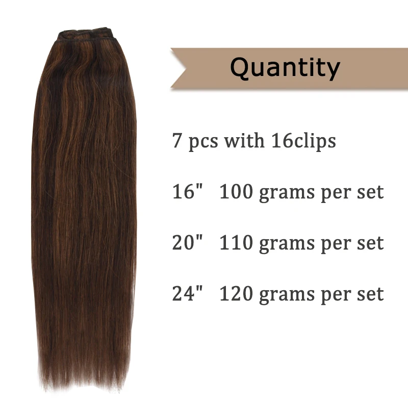Extensiones de cabello humano con Clip Remy, color negro Natural a marrón claro, Rubio liso, 7 Uds., extensiones de cabello de 16 a 24 pulgadas