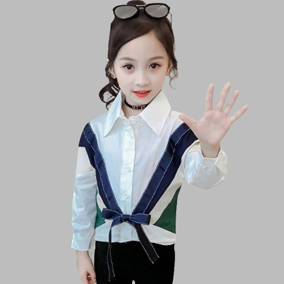 Блузка для девочек белая блузка в стиле пэчворк детская длинная рубашка сезон