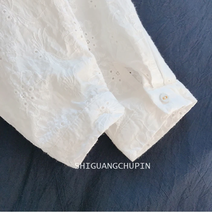 

2020 New Autumn Women Shirt Literary Embroidery Stand Collar Cotton White Loose Long Sleeve Blouse Women