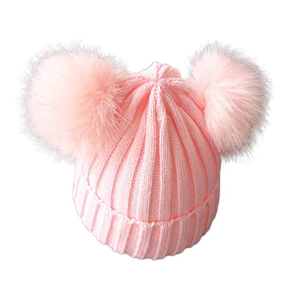 Зимняя теплая шапка с помпоном из натурального меха для мальчиков и девочек