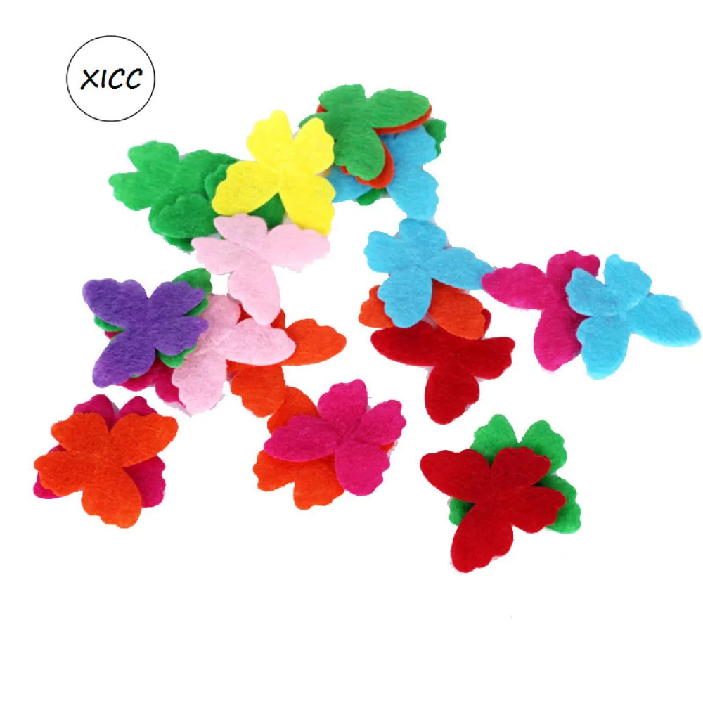XICC 100PCS Colorful Nonwoven Round Flower Wool Felt Fabric Hair rope DIY Handmade Accessory Sticker Applique Patches Felt Pad