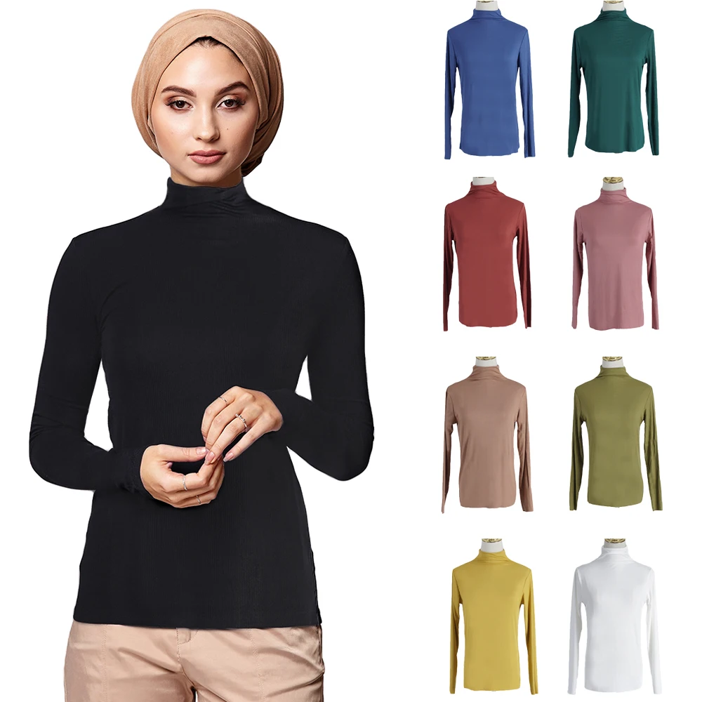 Модная мусульманская женская рубашка с длинным рукавом и высоким воротником