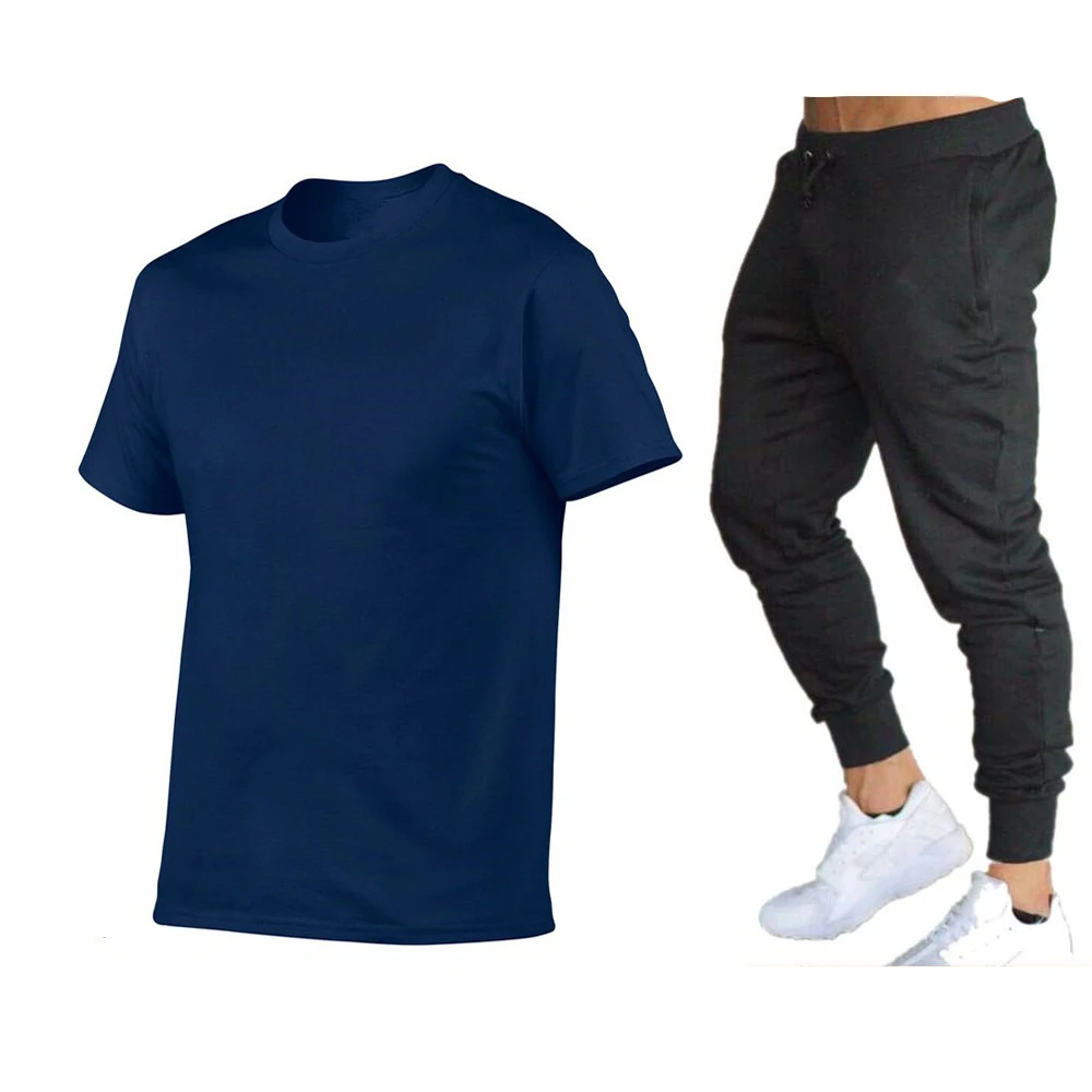 

Luxury Soft Silky Brand Mens Sets (t-shirt+pants) Luxury Solid Color Short Sleeve Sport Casual Male Sets Slim Fit Thin Man Suit