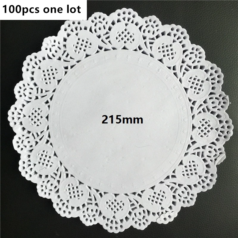 100pcs 215mm 130 шт. 4,5 ''6. 5 ''8,5'' белый круглые бумажные кружевные салфетки Doyleys Винтаж подставки для столовых приборов ремесло, свадьбы, Рождества, Украшение стола - Цвет: 100pcs 215mm