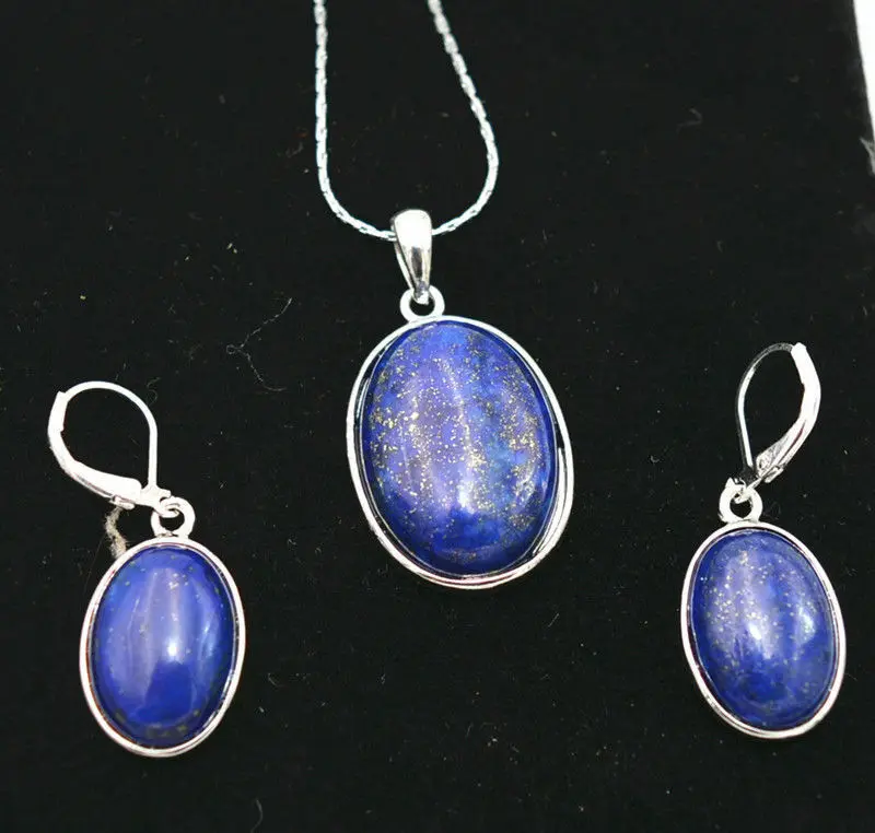 

Beautiful blue natural 18x25mm Lapis Lazuli Pendant+earring 13x18mm