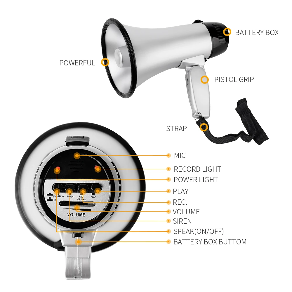 Портативный Ручной буровой сигнал высокой мощности 30 Вт Мегафон