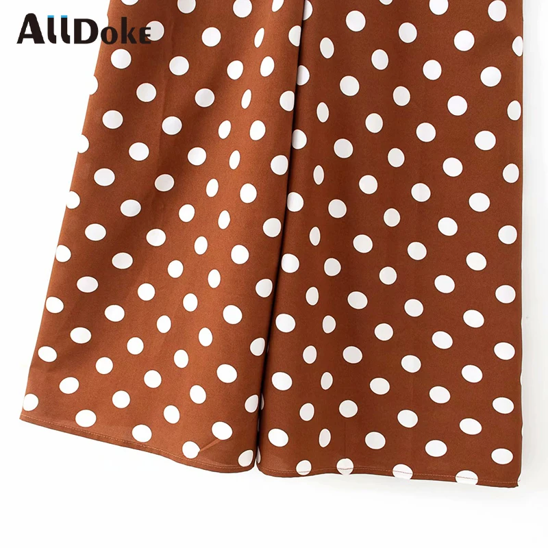 

ALLDOKE polka dot print jumpsuits women summer high waist belt rompers turn down collar short sleeve ladies jumpsuits overalls