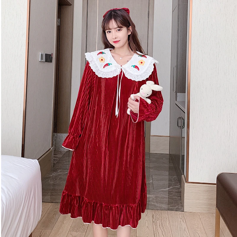 

M-5XL Lazy Style Winter Women's Long Flannel Sleepwear HomeNightshirt Women Thicken Sleepwear Loose Ladies Nightgown Women Dress