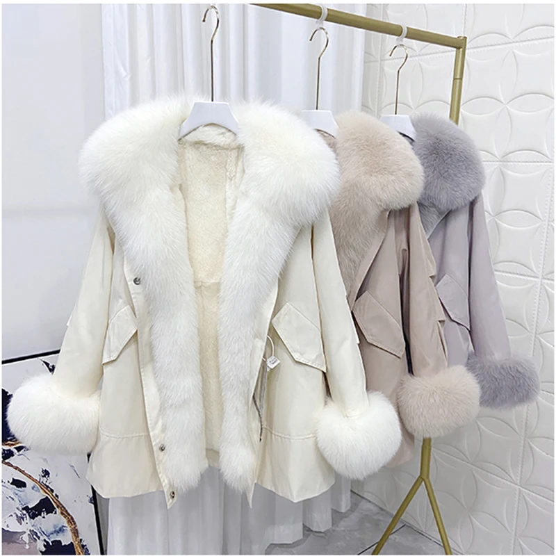 

Женская меховая парка с воротником из лисьего меха, Офисная куртка из натурального меха кролика рекс с карманами, ZSYF0012, 2021