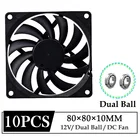 10 шт.лот Gdstime 12 в 80 мм 80 мм x 80 мм x 10 мм двойной шаровой осевой корпус компьютера постоянного тока радиатор 8 см 8010 Вентилятор охлаждения процессора ноутбука бесколлекторный