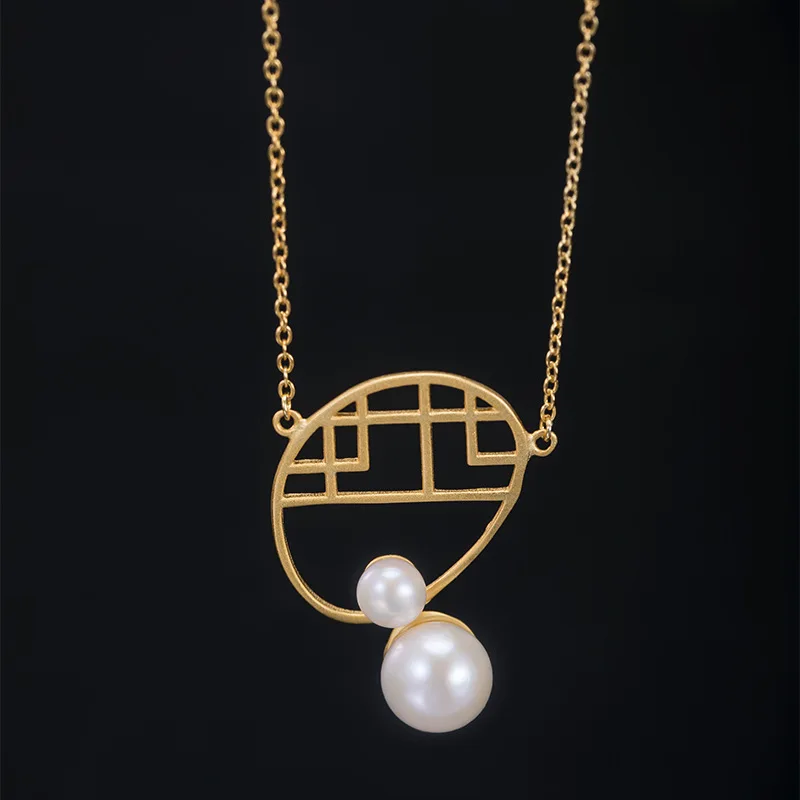 

Ожерелье из стерлингового серебра s925 пробы с полыми стеклами и креативным дизайном, женский кулон с инкрустацией жемчугом, персонализирова...
