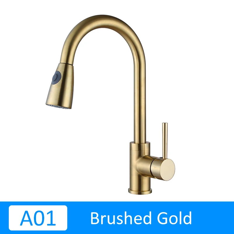 A1-Brushed Gold Quyanre RU отгрузки хром Никель вытащить Кухня кран с 2-way опрыскиватель 360 Вращение одной ручкой, смеситель для раковины кран - Цвет: A1-Brushed Gold