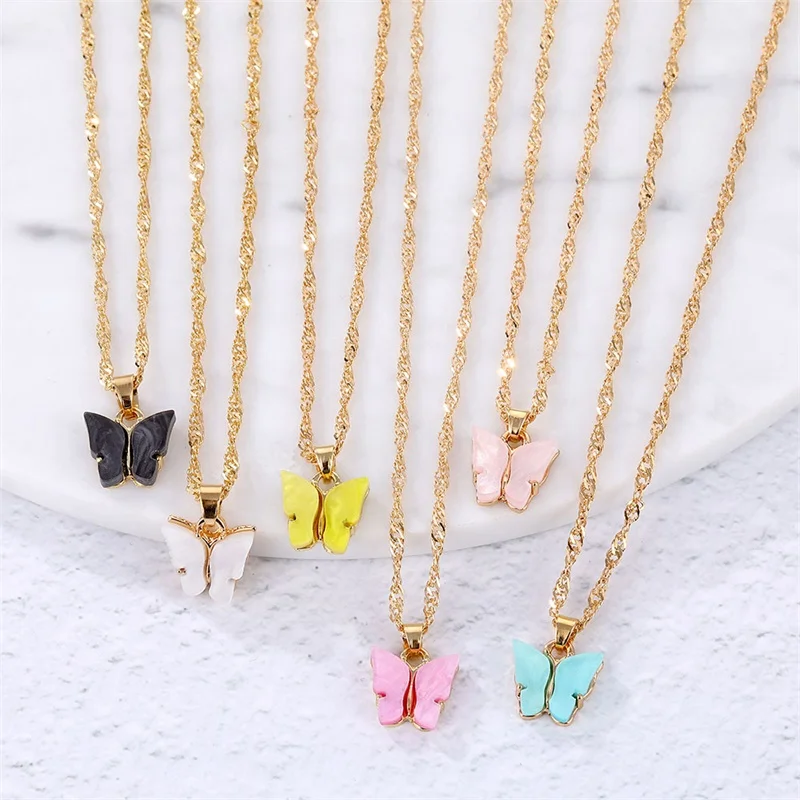 IFMIA Fashion Butterfly Pendant Necklace Boho Pink Gold Color Necklaces For Women Girl Elegant Choker 2020 Sweet Jewelry Gift | Украшения и