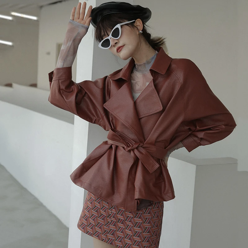 2020 Высококачественная Женская куртка из искусственной кожи с ремнем Офисная