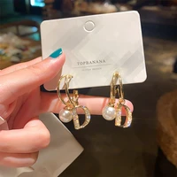 ajc korean edition women jewelry earrings d letter pearl earrings fashion ear rings women cold wind earrings