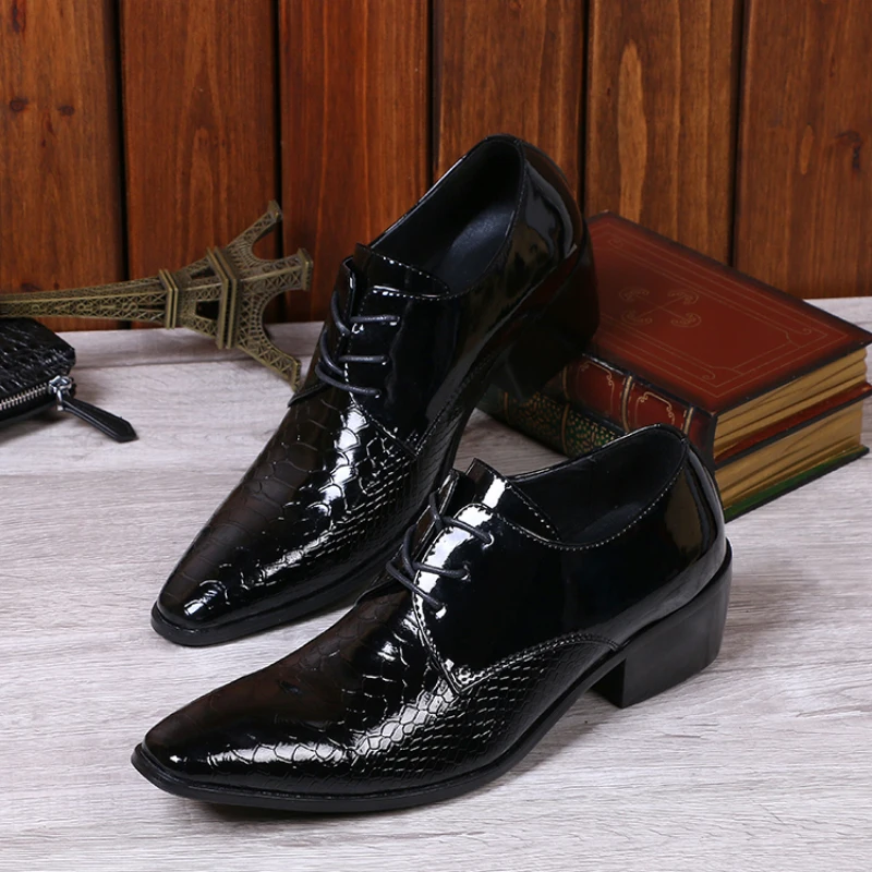 

Christia Bella British Style Man Brogue Shoes Pointed Toe Party Business Male Oxfords Shoes Real Leather Men Highten Derby Shoes