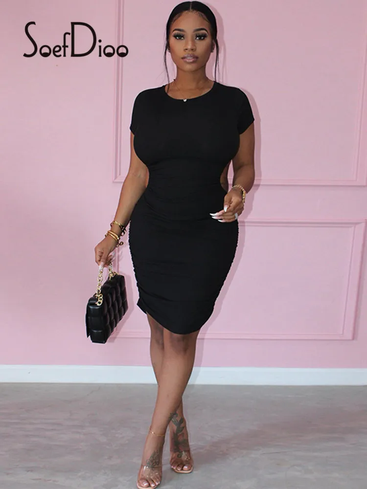 

Soefdioo однотонное облегающее эластичное мини-платье с коротким рукавом и открытой спиной офисная одежда женская уличная одежда лето 2021 Клубн...