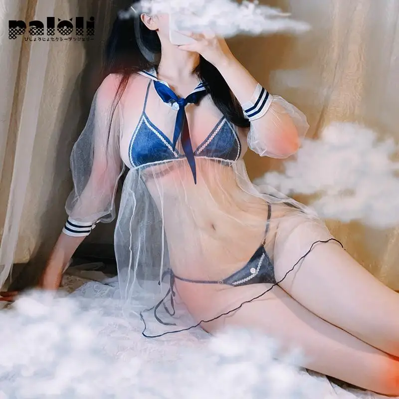 Пикантное нижнее белье Paloli сетчатая прозрачная студенческая форма морской