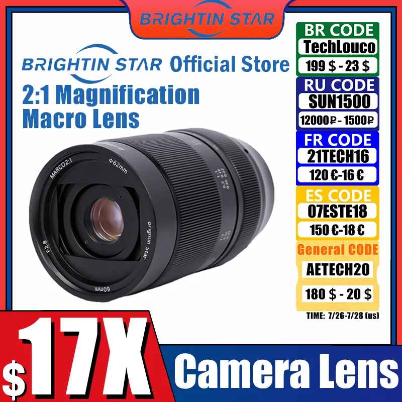 Макрообъектив Brightin Star с увеличением 60 мм F2.8 2:1 подходит для Canon EOSM Sony E Fuji FX M4/3 Nikon Z