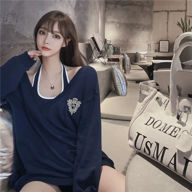 

Женская толстовка с капюшоном в японском стиле Kawaii Ulzzang с мультяшным медведем подходящий цвет свитер с V-образным вырезом Женская Корейская ...