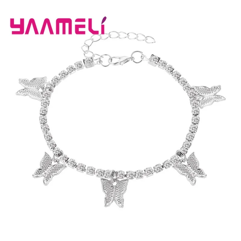 

New Arrival 925 Sterling Silver Butterfly Crystal Anklet Bracelet For Women Girls Party 2021 Trendy Jewelry Wholesale
