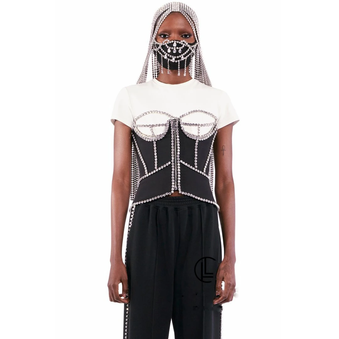 

Crystal three-dimensional self-cultivation wear tube top, 2021NEW summer layered inlaid diamond crystal short-sleeved T-shirt