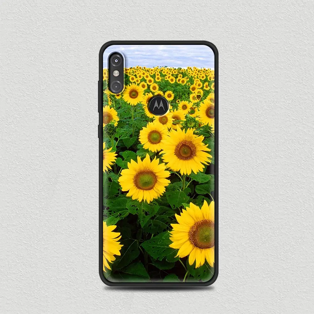 

Phone Case For Motorola Fusion G8 Power Lite One Hyper G9 G E7 Play Edge Plus E6s Black Shell Cover Sunflower art