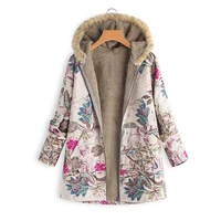 winter women%e2%80%99s coats fur collar vintage flower printed long sleeve warm thick outwear pockets hooded plus size tops 5xl hooded