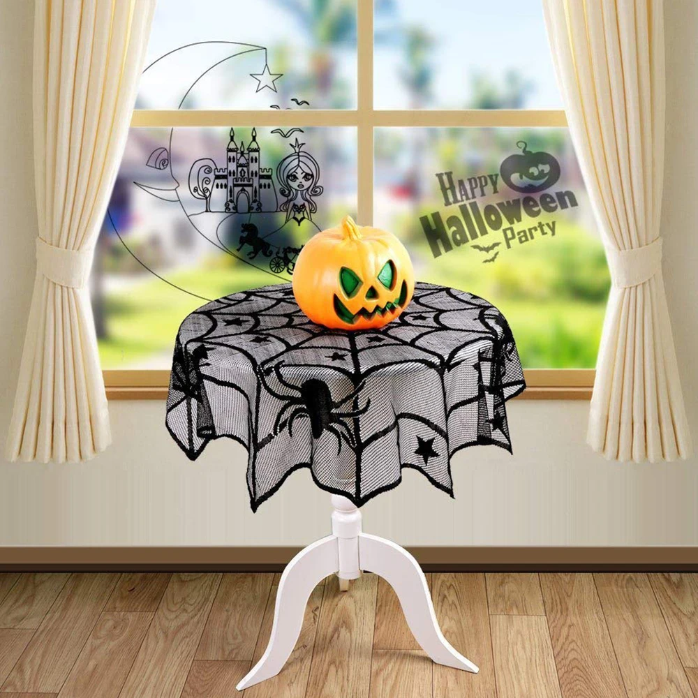 Halloween Decoration Lace Spider Web Tablecloth Fireplace Mantel Scarf Black Table Party Supplies Runners Event | Дом и сад