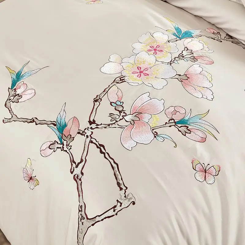 

Brown Luxury Egyptian Cotton Embroidered Bedding sets Silk feeling Queen King size Floral Designer Duvet cover Bed sheet set