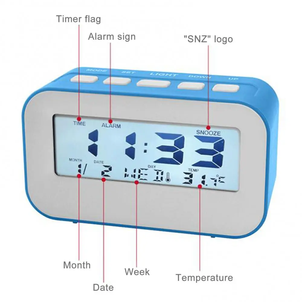 

Hot Sales Large Screen Birthday Reminder Snooze Backlight Calendar Temperature Alarm Clock
